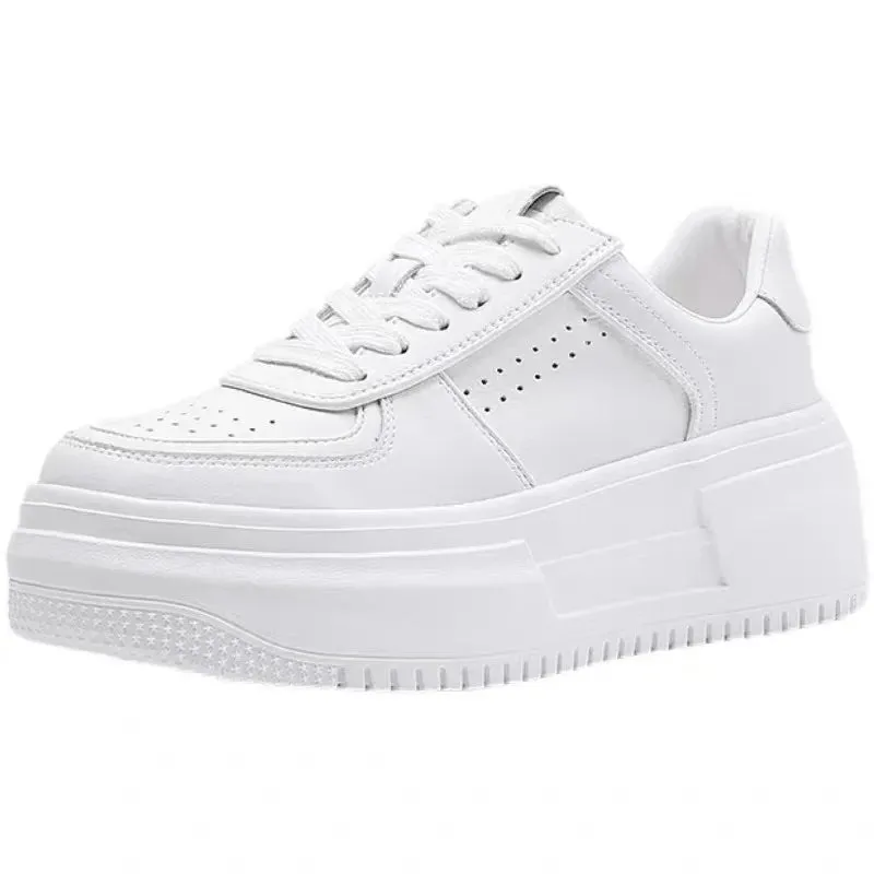 2024 Women's White Leather Casual Sneakers | Breathable Vulcanized Sport Walking & Running Flats