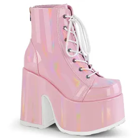 CAMEL-203 DemoniaCult Alternative Footwear Pink Hologram Platform Ankle Boots
