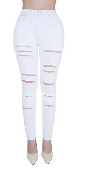 Casual Ripped Holes Skinny Jeans Jeggings Straight Fit Denim Pants Us 14 White 1