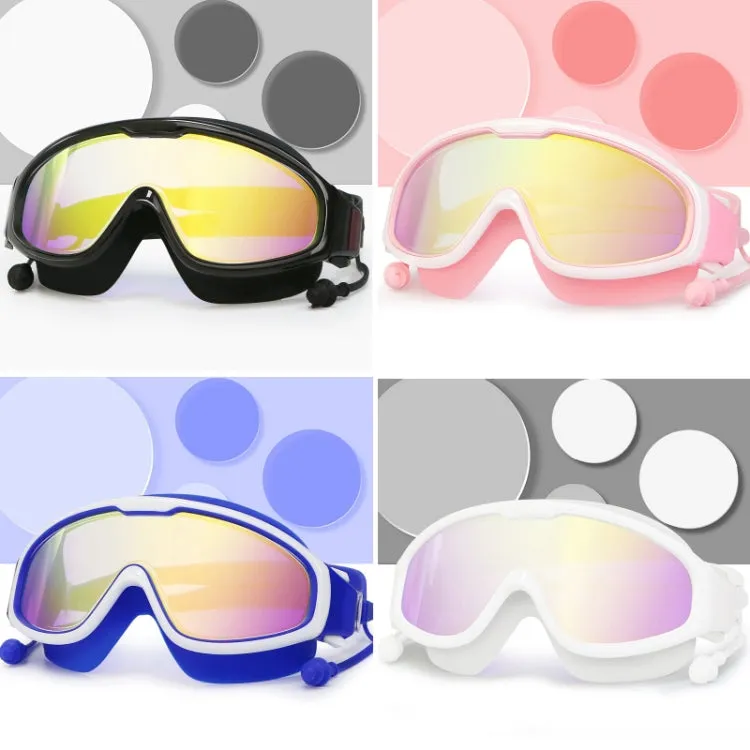 HAIZID Large Frame Waterproof Anti-Fog Swimming Goggles With Earplugs(White)