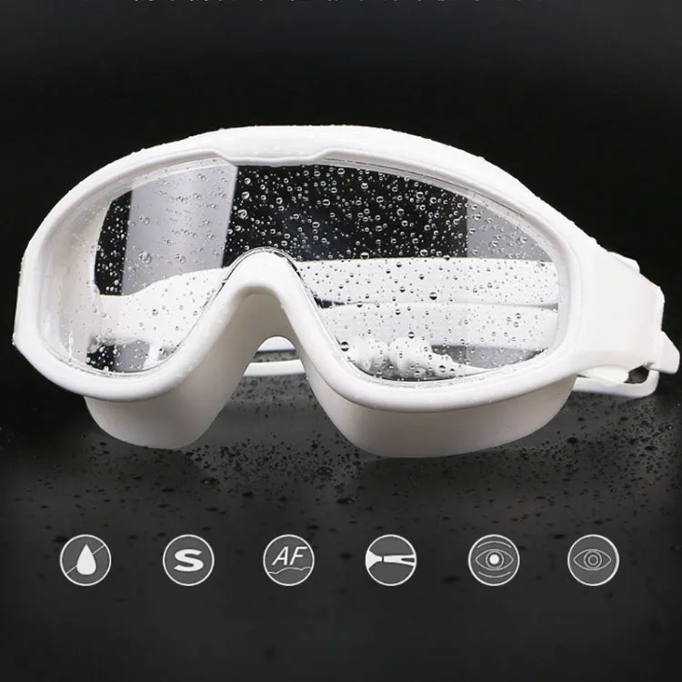 HAIZID Large Frame Waterproof Anti-Fog Swimming Goggles With Earplugs(White)