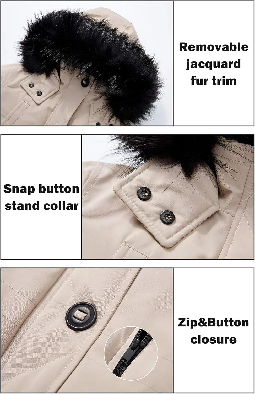 maoo garden Girls Winter Coats Heavyweight Waterproof Jacket Mid-Length Fur Hooded Parka