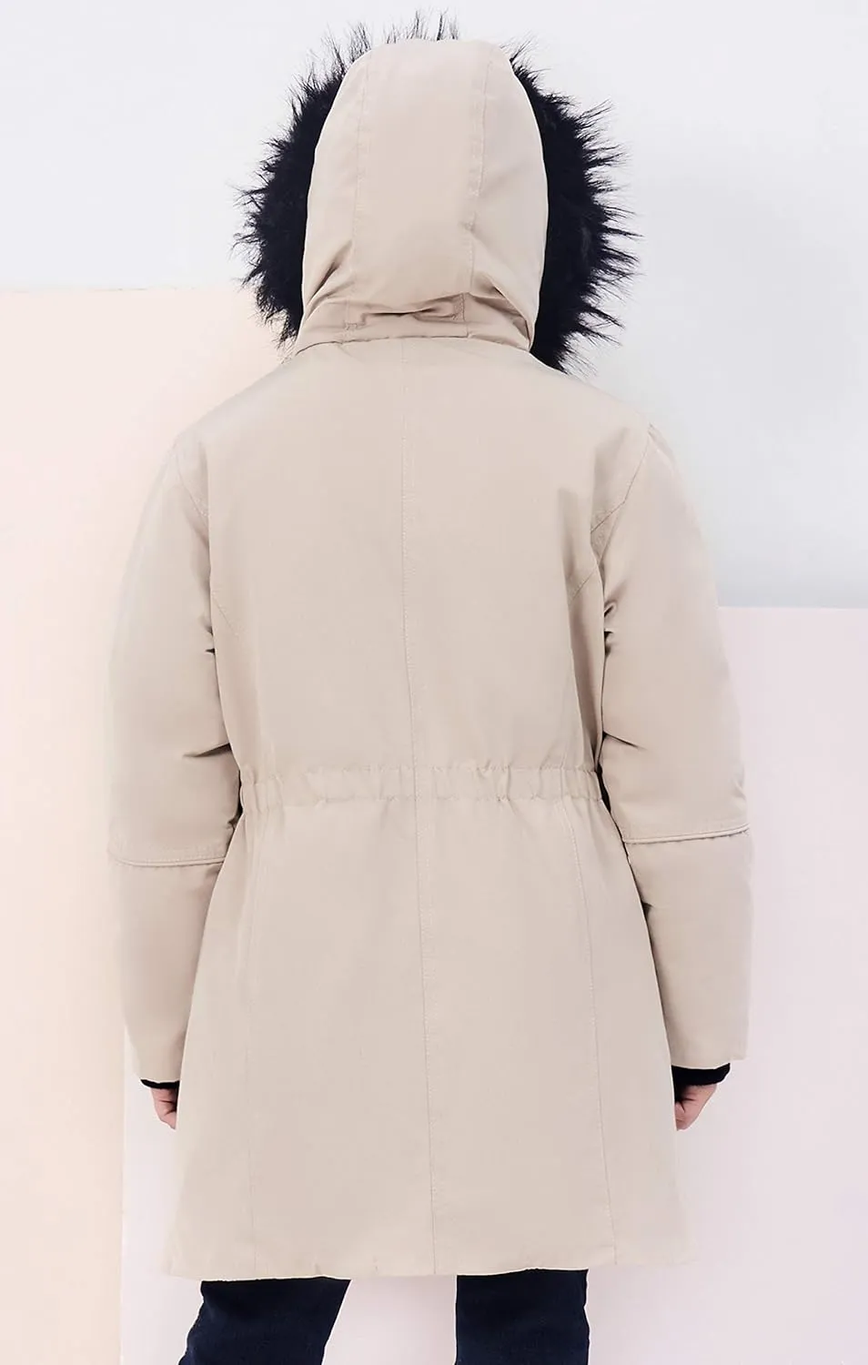 maoo garden Girls Winter Coats Heavyweight Waterproof Jacket Mid-Length Fur Hooded Parka