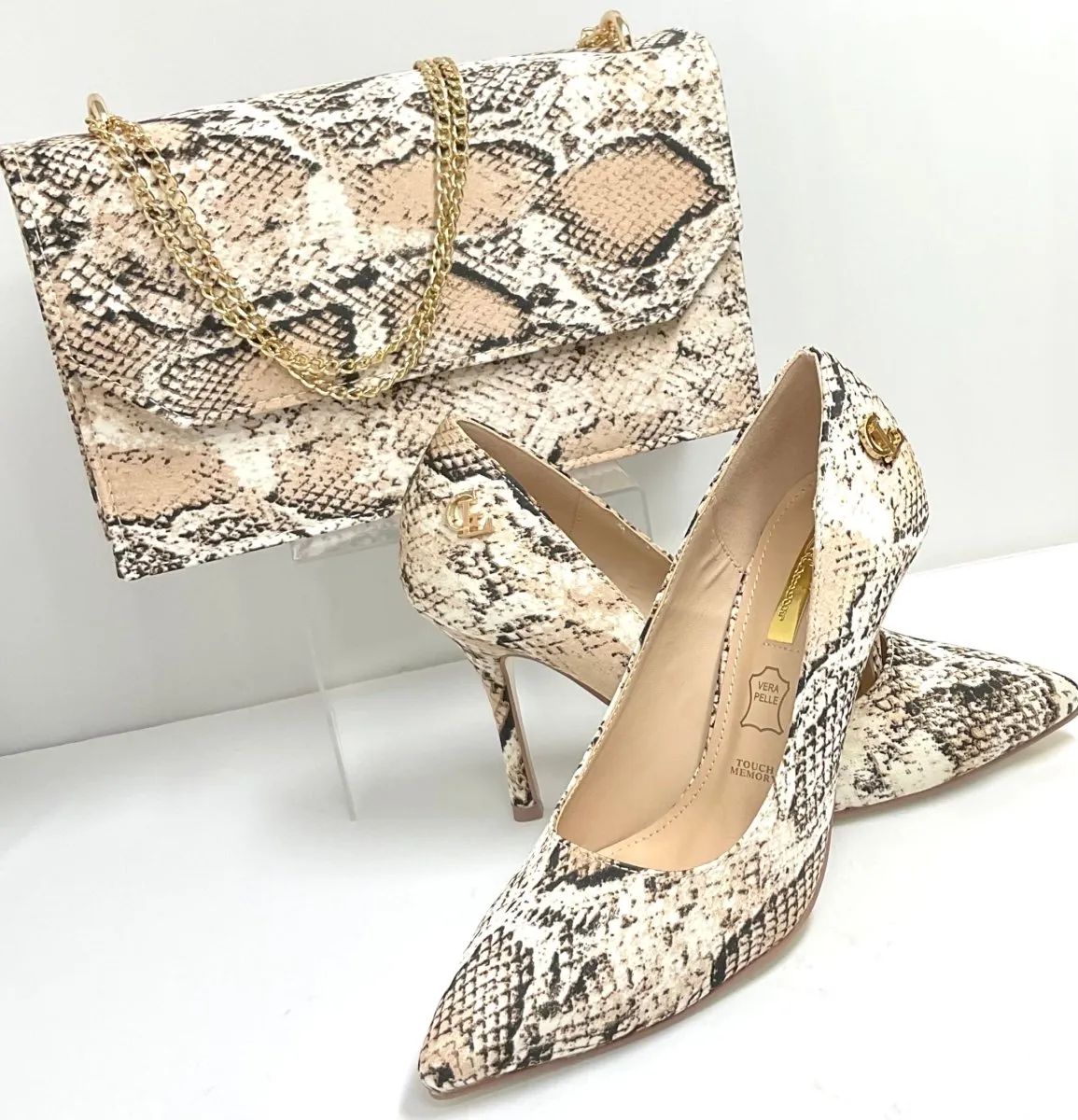 Nude & Black Snake Print High Heels