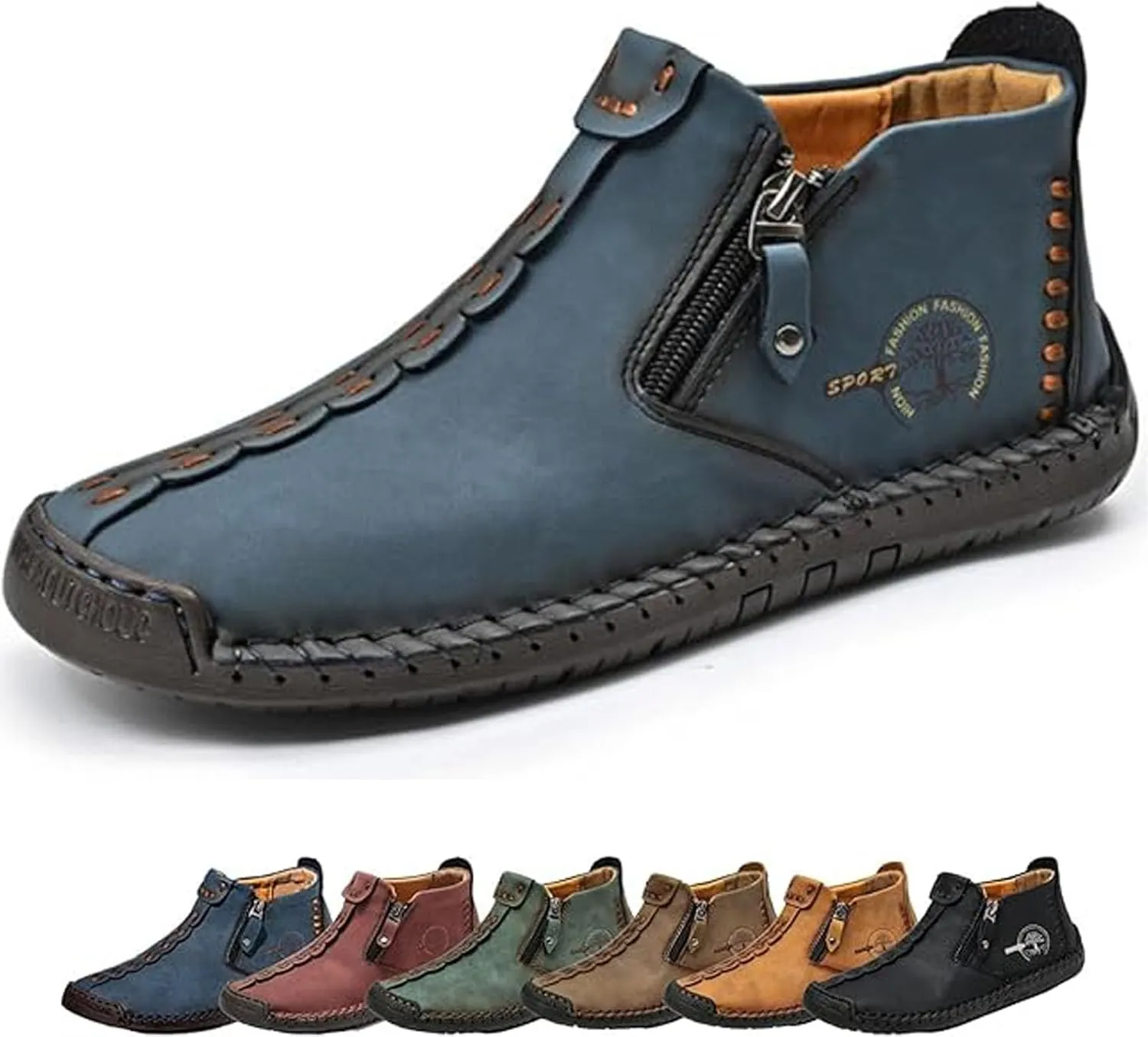 Phanile Men's Walking Shoes, Outdoor Comfy Arch Waterproof, Casual Handmade Work Boots Driving Loafers, Green, US 6