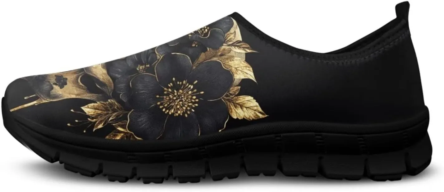 Skull Walking Shoes Casual Tennis Flat Work Loafer Wide Toe Driving Shoe Hiking Sneaker for Women
