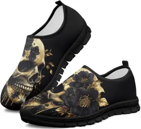 Skull Walking Shoes Casual Tennis Flat Work Loafer Wide Toe Driving Shoe Hiking Sneaker for Women