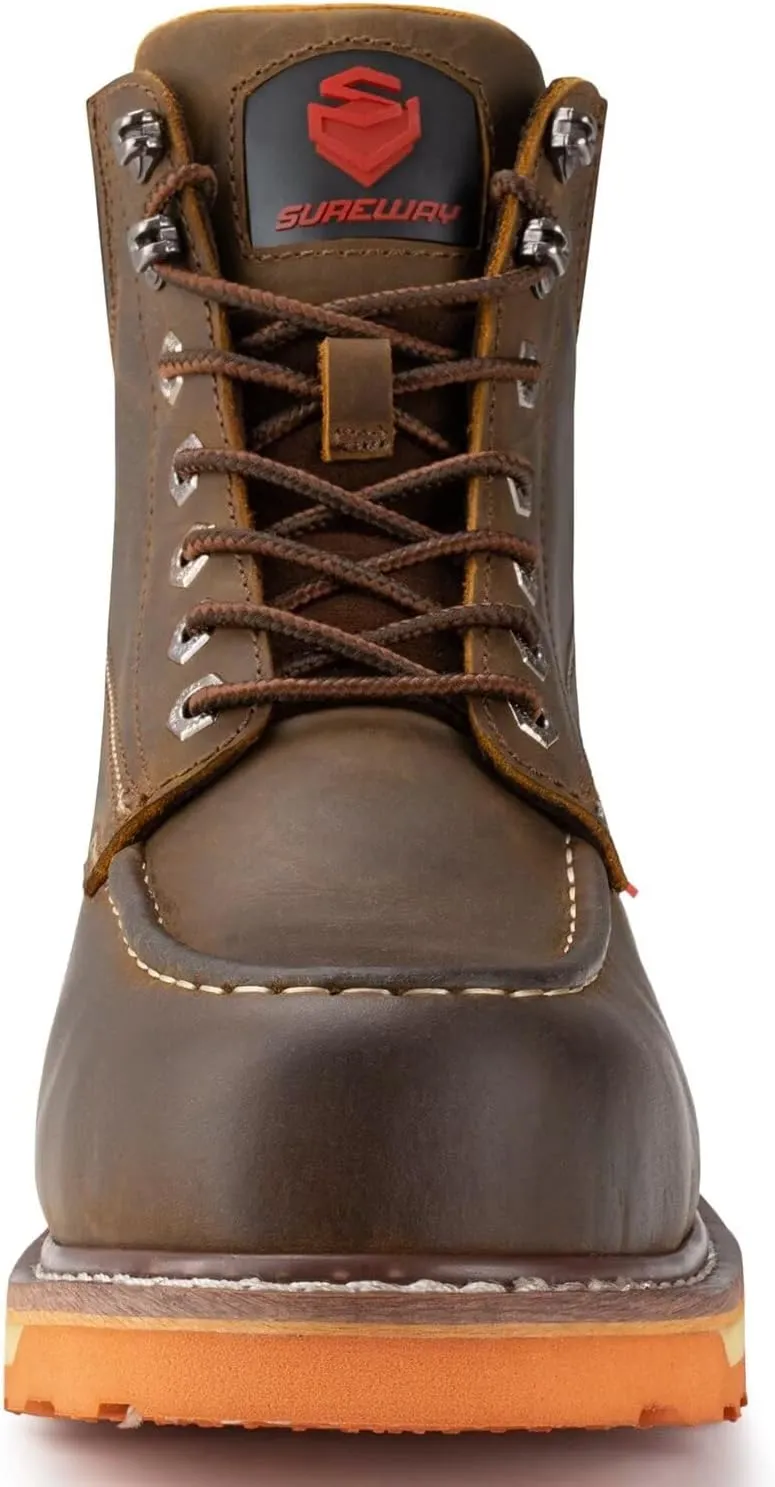 SUREWAY 6 Mens Heavy Duty Steel/Composite/Soft Toe Work Boots for Men,Comfortable & Durable,Goodyear Welt,Full Grain Leather,Oil/Slip Resistant,Wedge Moc Toe Industrial Construction Boots/Shoes