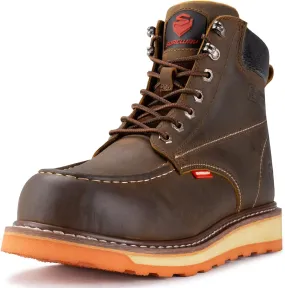 SUREWAY 6 Mens Heavy Duty Steel/Composite/Soft Toe Work Boots for Men,Comfortable & Durable,Goodyear Welt,Full Grain Leather,Oil/Slip Resistant,Wedge Moc Toe Industrial Construction Boots/Shoes
