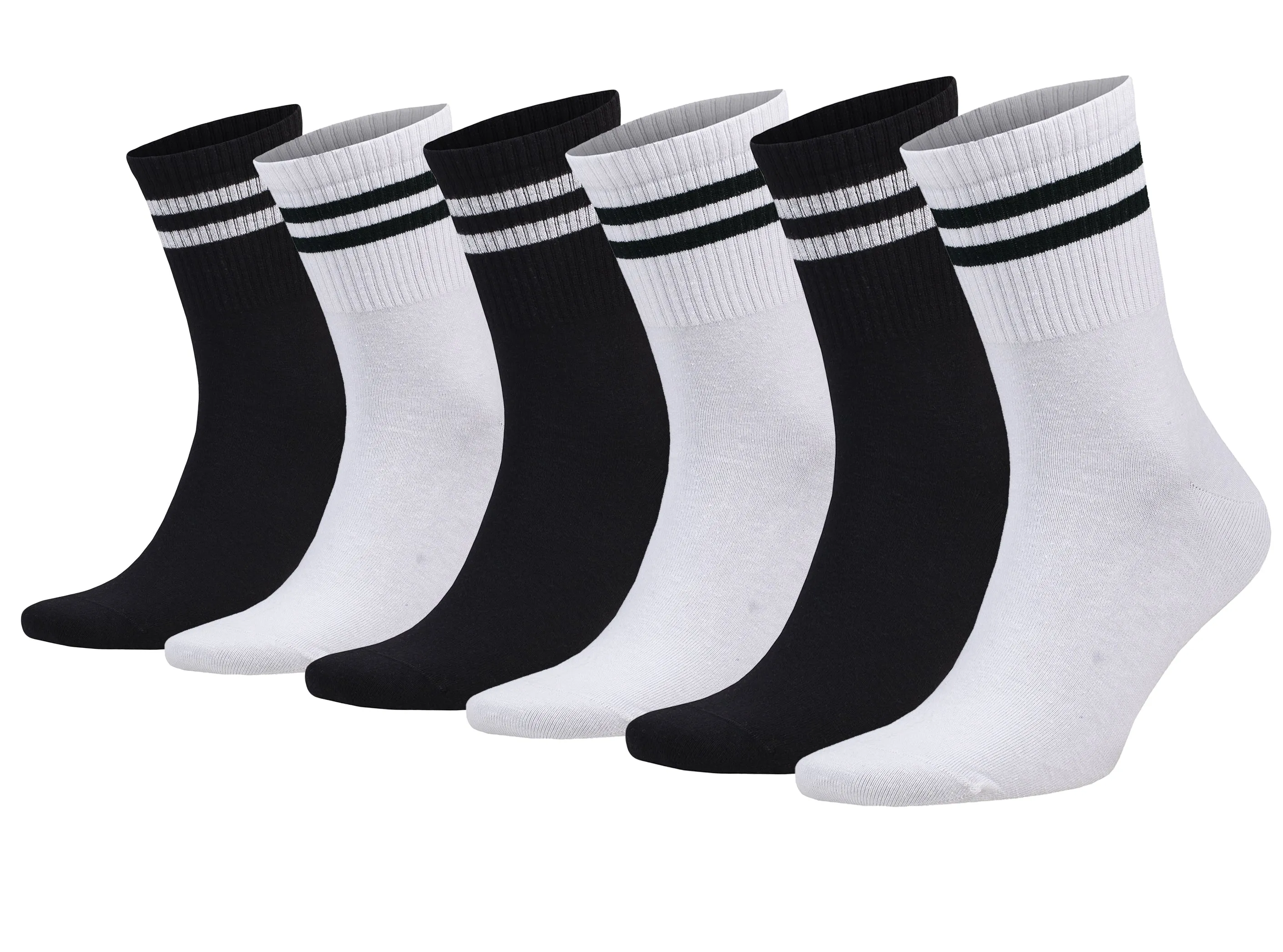 Tennis Crew Socks for Men Cotton Athletic Striped Extra Thin 6 Pairs Shoe Size 5 to 10