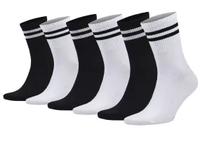 Tennis Crew Socks for Men Cotton Athletic Striped Extra Thin 6 Pairs Shoe Size 5 to 10