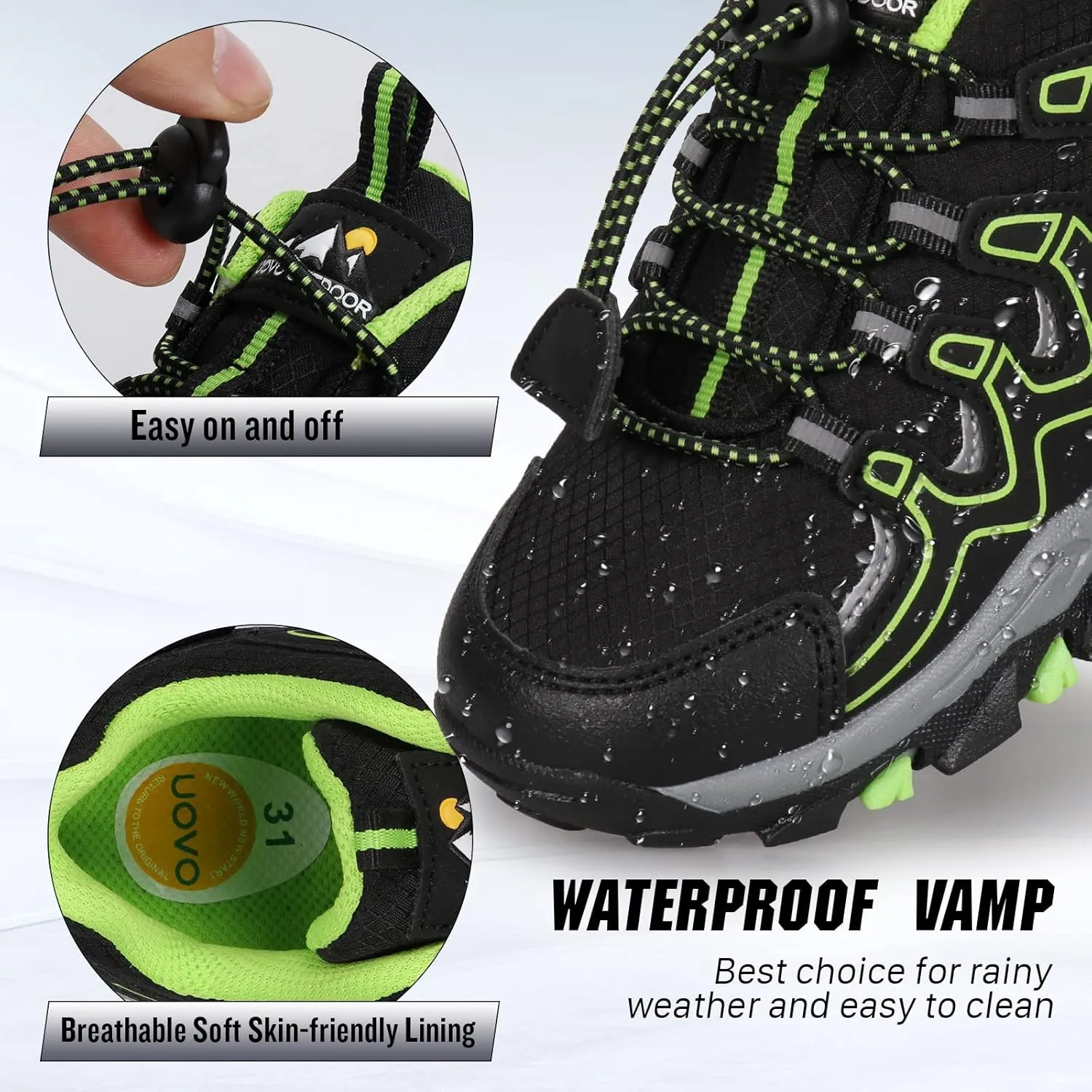 UOVO Boys Shoes Boys Sneakers Boys Tennis Running Shoes Waterproof Hiking Shoes Kids Athletic Outdoor Sneakers Slip Resistant(Little/Big Boys)