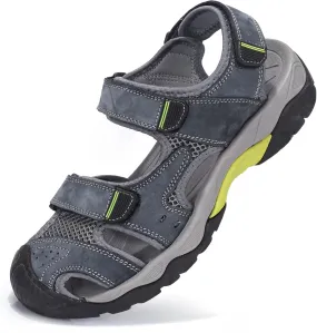 VISIONREAST Mens Leather Sandals - Outdoor Hiking & Waterproof Athletic Sports Sandals - Fisherman Beach Shoes with Closed Toe