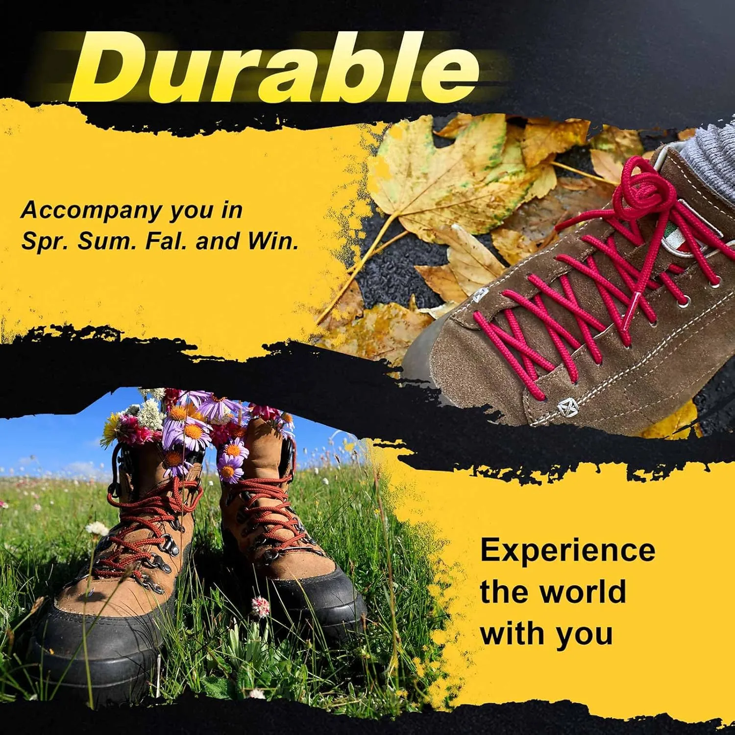 VSUDO 2 Pairs Round Boot Laces, 5/32" Outdoor Work & Hiking Shoe Laces for Boots